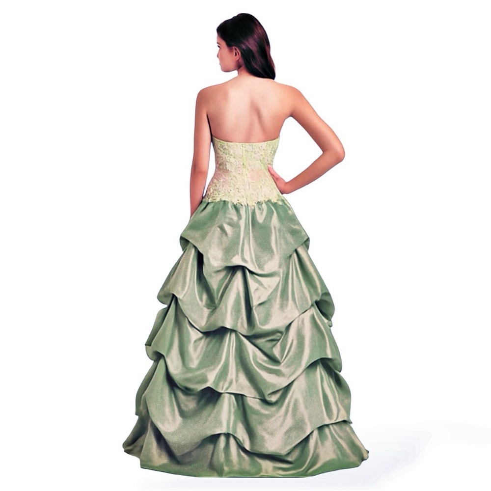 Jovani Green Iridescent‎ Strapless Ball Gown Corset Lace Pageant Dress Size 4 - Picture 3 of 16